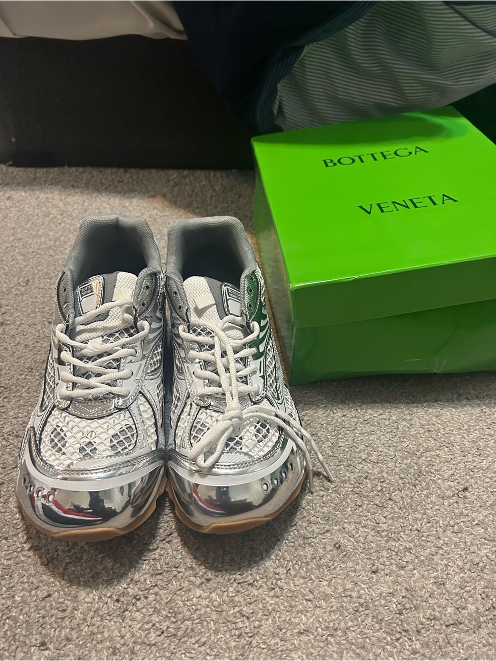 Bottega Veneta Silver Metallic Mesh Sneakers
